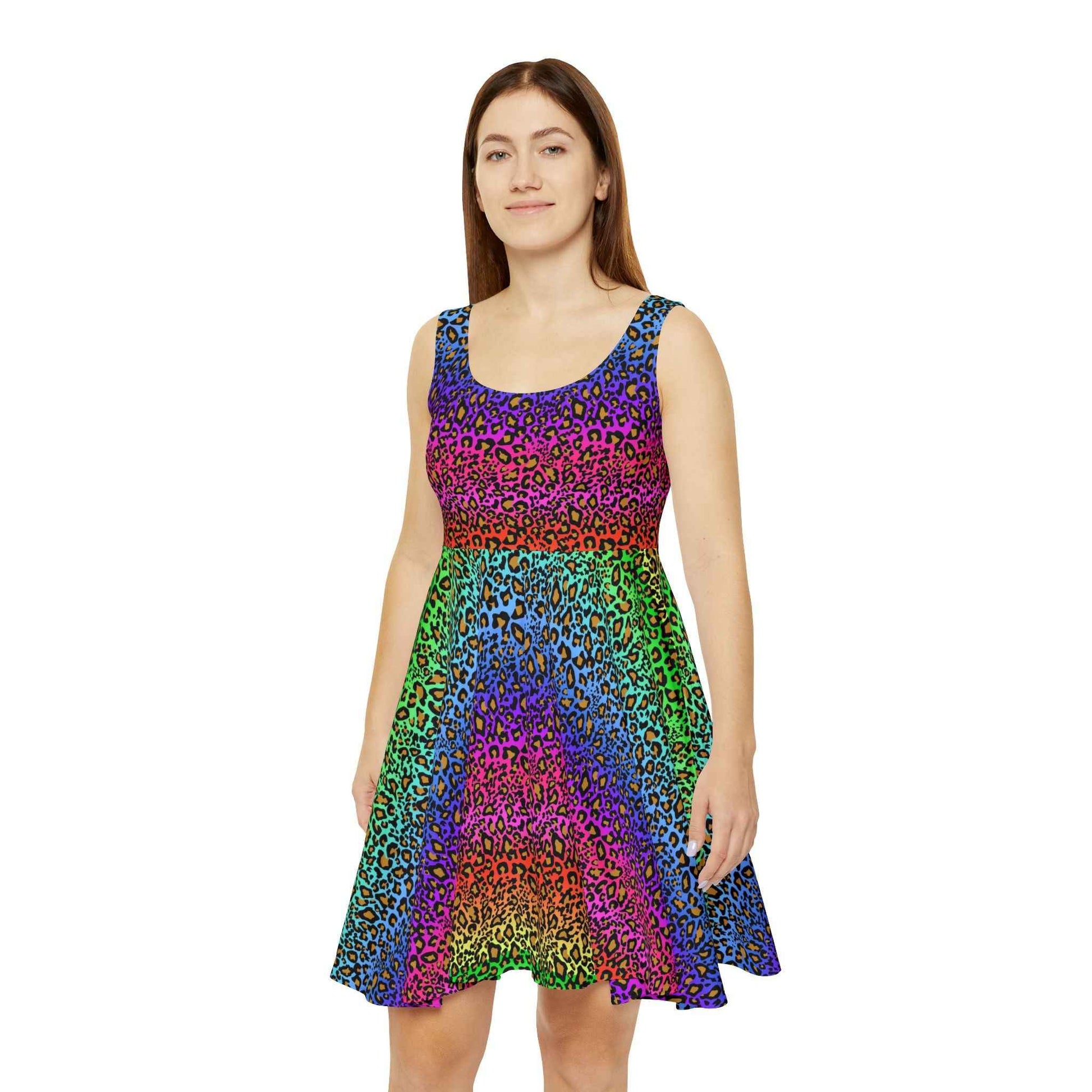 Rainbow Leopard Dress - Stylish Skater Dress for Fashionable Looks