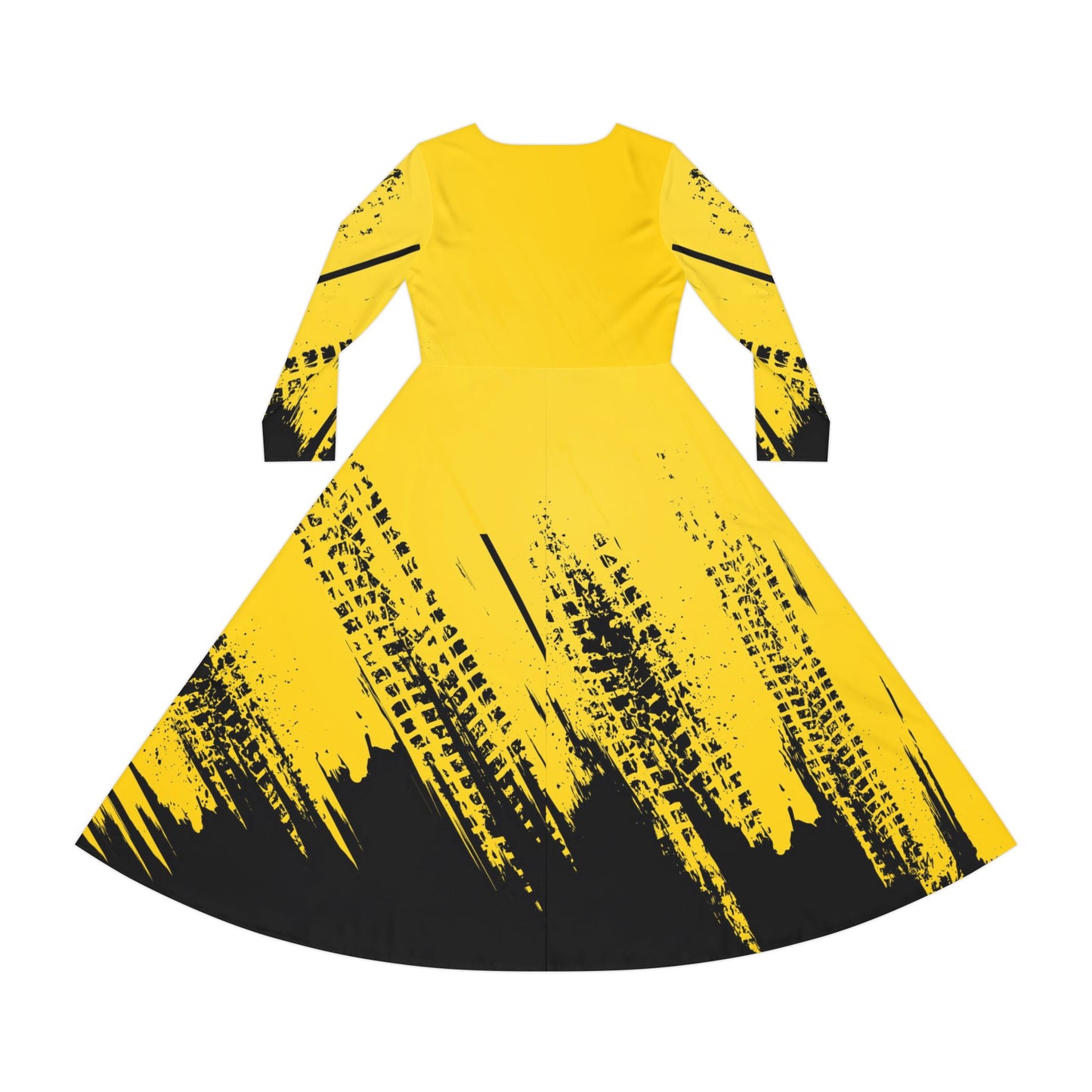 Dance Dress, Vibrant Yellow with Black Splash, Women's Long Sleeve, Dance Costume, Performance Outfit, Dancewear