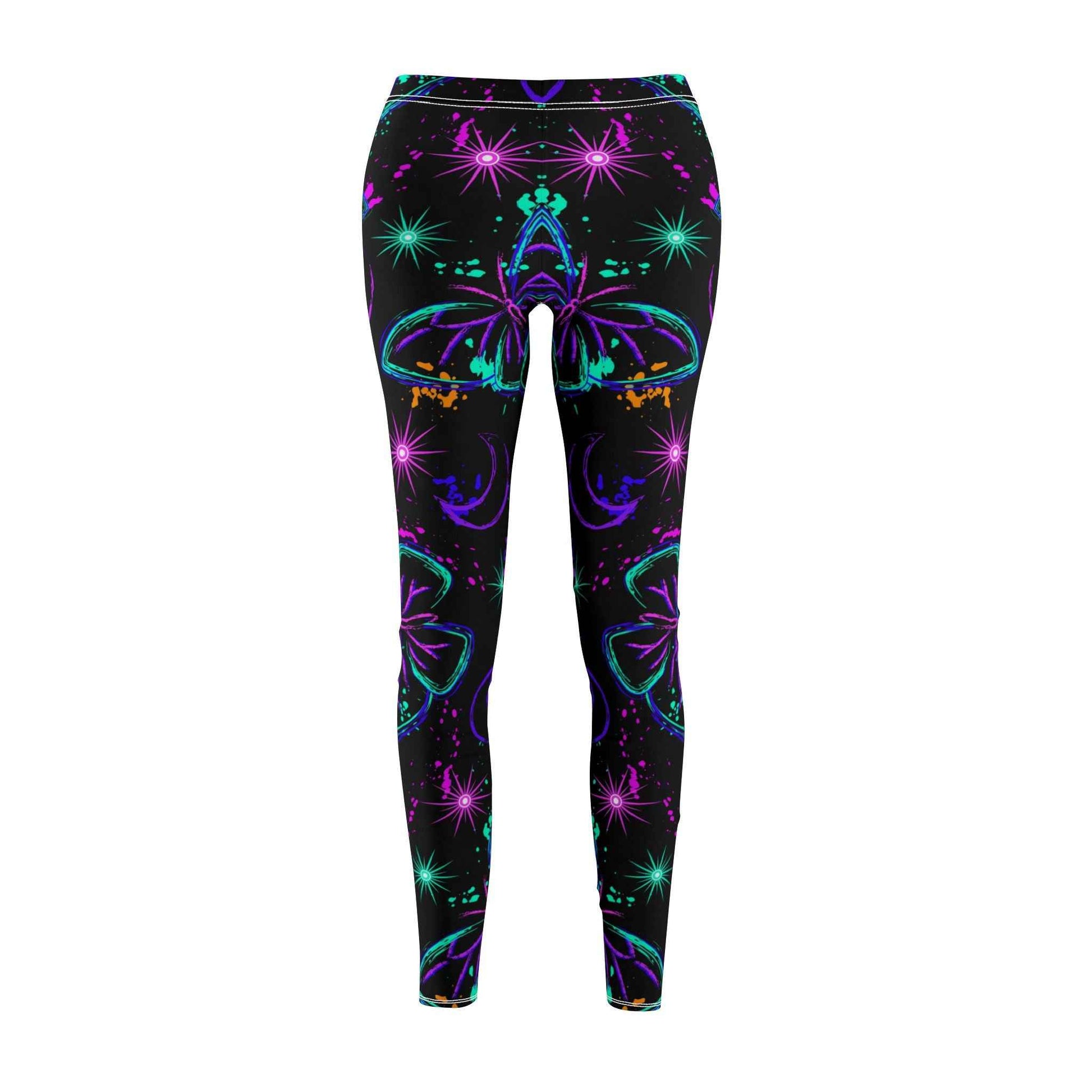 Butterfly Print Leggings for Women, Mid-rise Yoga Pants, Colorful Casual Stretch Tights