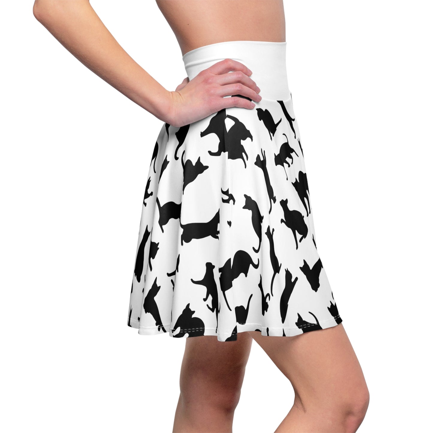 Skater Skirt - Black and White Cat - NestlyAura - Skater Skirt - Black and White Cat