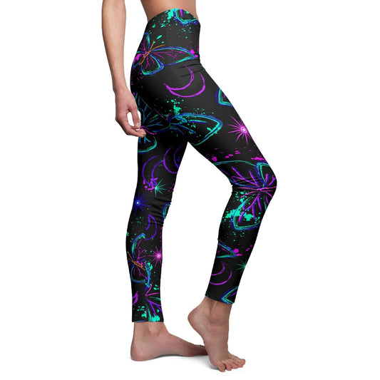 Butterfly Print Leggings for Women, Mid-rise Yoga Pants, Colorful Casual Stretch Tights